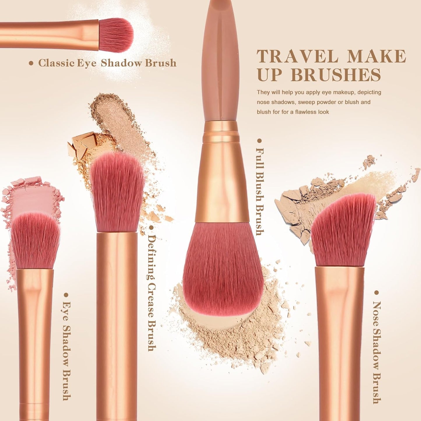 travel makeup brush set，travel size makeup brushes，travel small makeup brush set， makeup brush travel case， mini makeup brushes travel set, travel make up brushes set, eyeshadow brush set， eye shadow